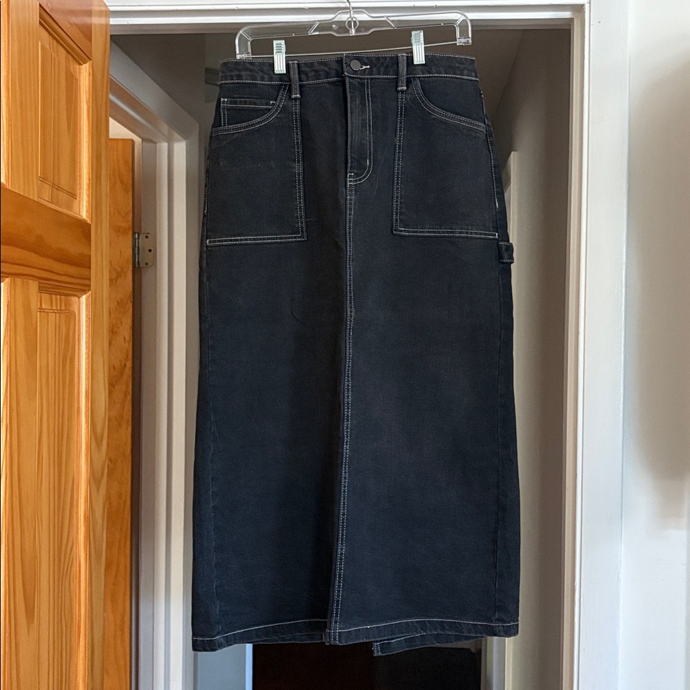Black Denim Cargo Skirt